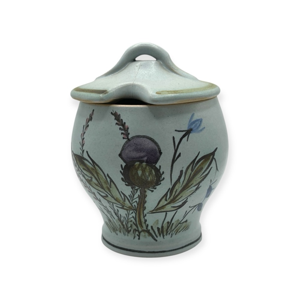 Buchan Thistleware Stoneware Scotland Jam jelly Jar with Lid vintage 1950s